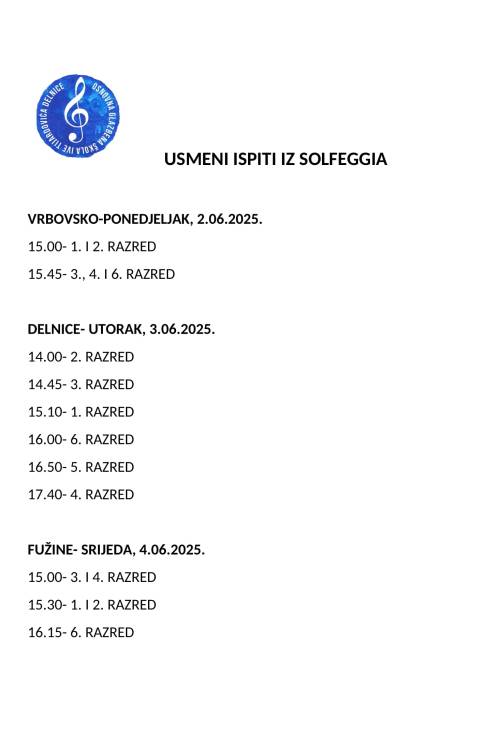 GODIŠNJI ISPITI IZ SOLFEGGIA
